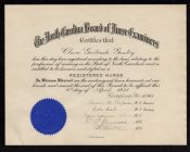 North Carolina Board of Nurses Examners Certificate